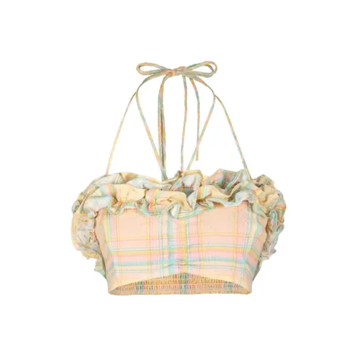 Selkie Collection SS24 Bikini Women's Banana Yellow Base With Straight Stripe Plaid Print