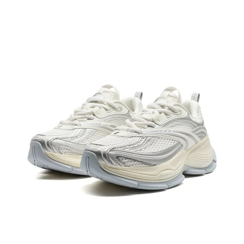 XTEP Basque 2 Tide Cushioning, Abrasion Resistant, Height Increasing Low Top Casual Shoes Women's Silver-2