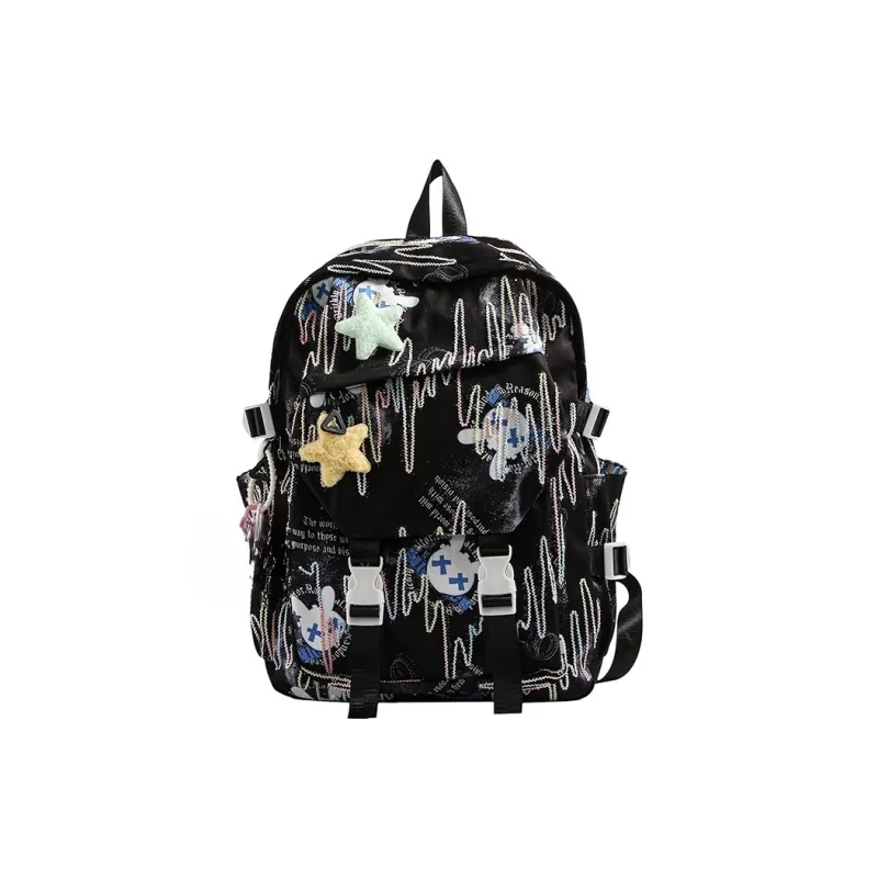 AIBAG Nylon Fabric Backpack Women's Ecru/Black/Green/Blue/Pink-4