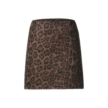 ZXZA Casual Short Skirts Women's Leopard Print Coffee