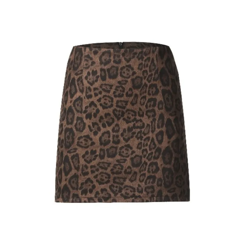ZXZA Casual Short Skirts Women's Leopard Print Coffee-0