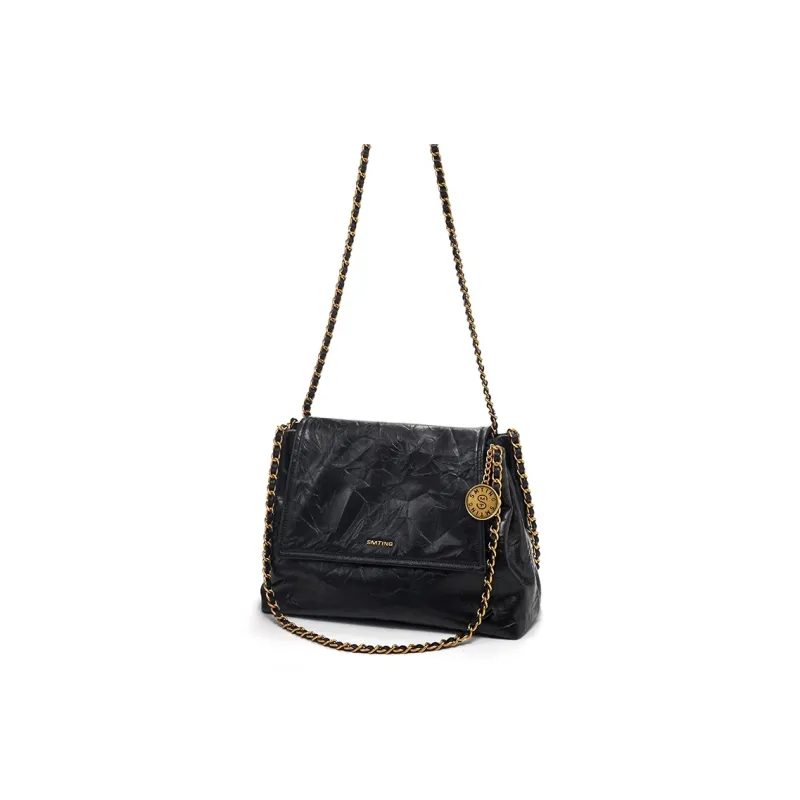 Simedin Top Grain Cow Leather Shoulder Bag Large Size Women's Deep Black/Ecru-10