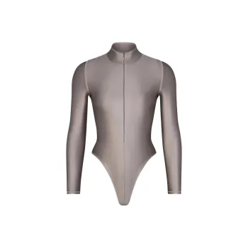 SKIMS SHINE SWIM ZIP FRONT LONG SLEEVE ONE PIECE One-piece Swimsuit Women's SMOKE/Smoke Gray