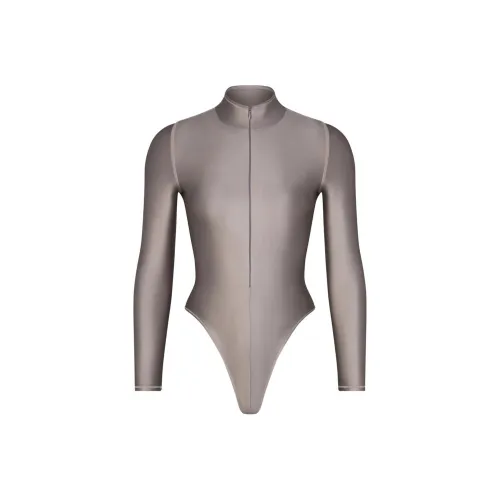 SKIMS SHINE SWIM ZIP FRONT LONG SLEEVE ONE PIECE One-piece Swimsuit Women's SMOKE/Smoke Gray