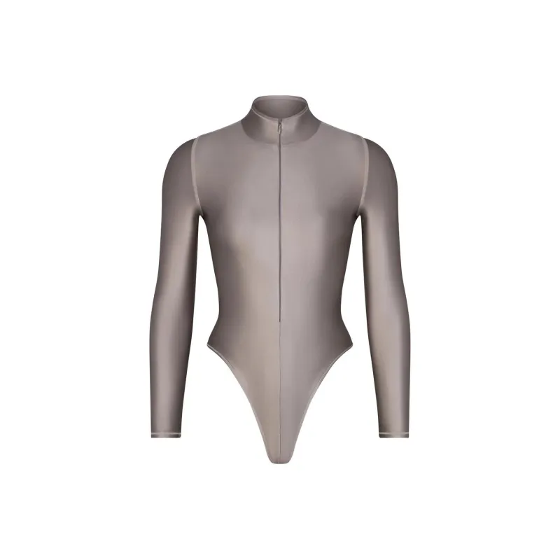 SKIMS SHINE SWIM ZIP FRONT LONG SLEEVE ONE PIECE One-piece Swimsuit Women's SMOKE/Smoke Gray-0
