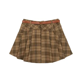DOKZB Casual Short Skirts Women's Plaid