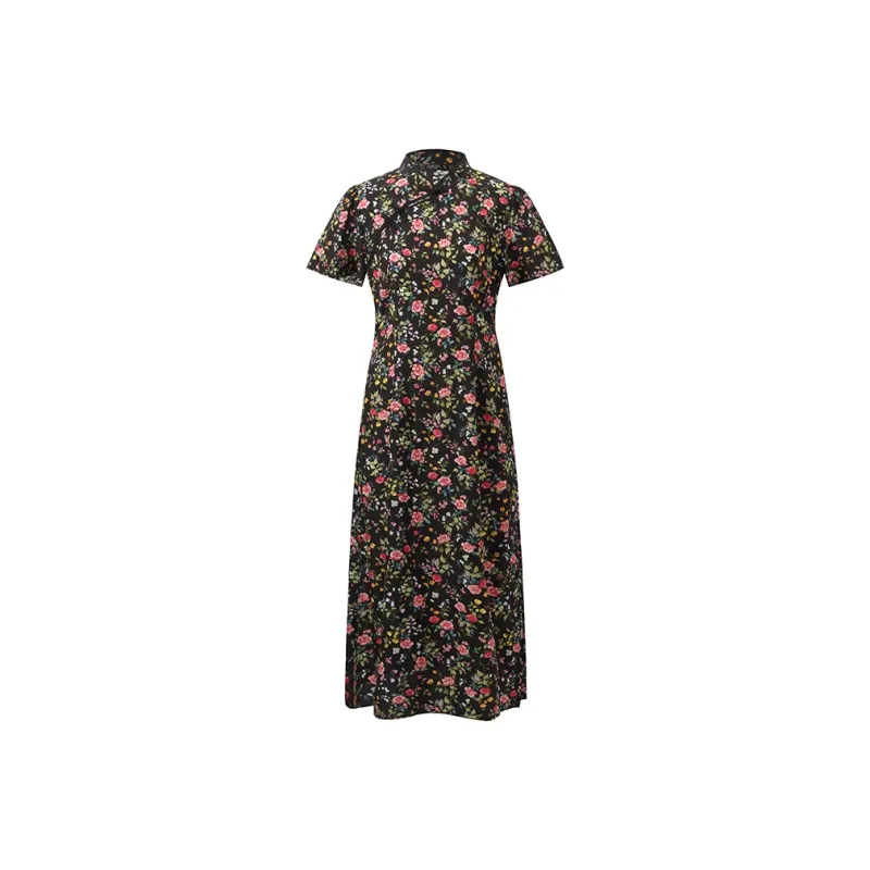 GOELIA Cheongsam Women's Summer Night Rose Garden Print-0