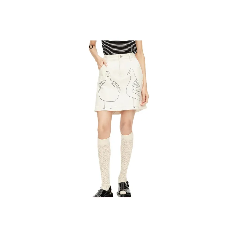 III VIVINIKO Denim Short Skirts Women's Raw White-0