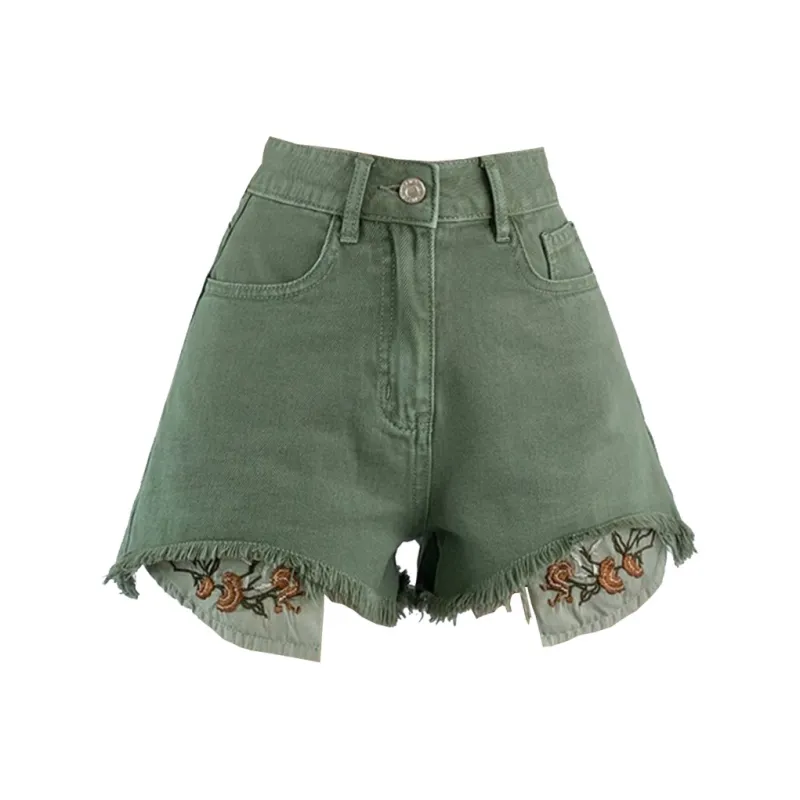 Concubine Zhu Denim Shorts Women's Green-0