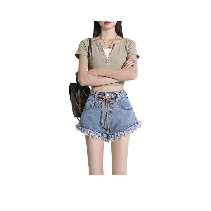 Concubine Zhu Denim Shorts Women's Gray-3