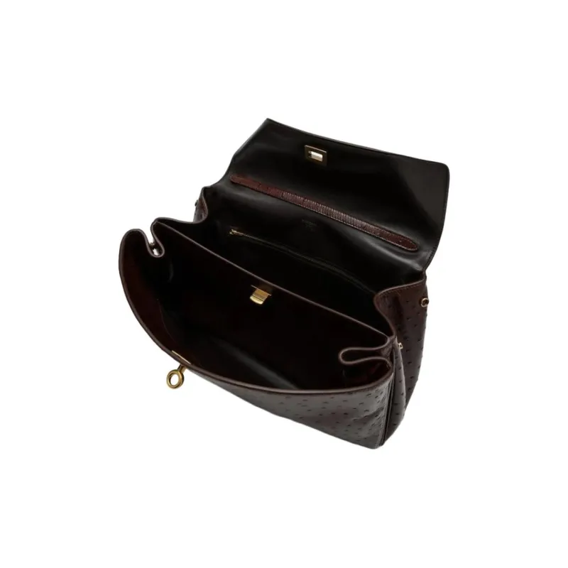 Balenciaga Leather One Shoulder Handbag Medium Size Women's Dark Brown-3