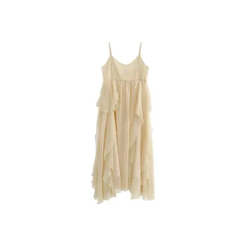 Vine Color Slip Dresses Women's Beige Yellow