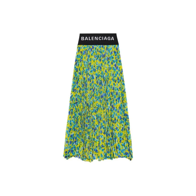 Balenciaga Logo Waistband Floral Print Skirt-0