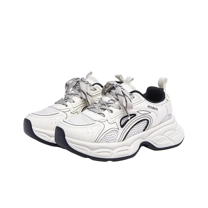 RENBEN Abrasion Resistant Breathable Height Increasing Low Top Casual Shoes Women's White Black-1