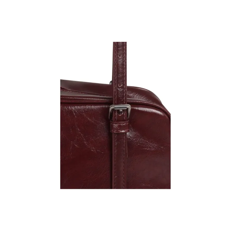 Kikawa Card Synthetic Leather Shoulder Bag Women's Black/Burgundy-4