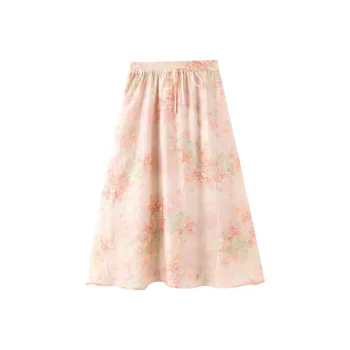 Miss Chipmunk Casual Long Skirts Women's Oil Painting Pink