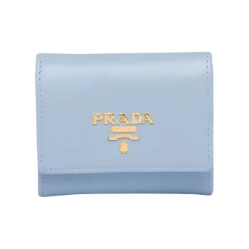 PRADA Saffiano Leather Wallet Mini Women's Light Blue