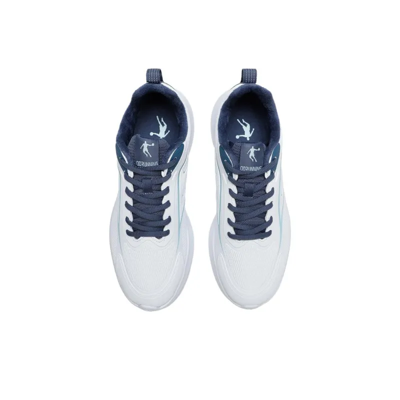 QIAODAN Anti Slip Wear Resistant Low Top Casual Running Shoes Men's White Blue-3