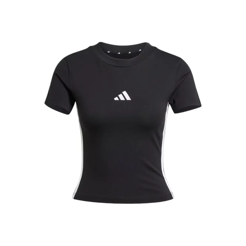 Adidas Women's Essentials 3 Stripes Slim Baby T Shirt Black/White-0