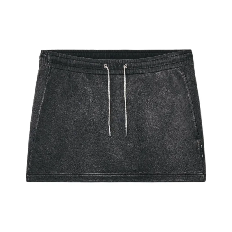 T By Alexander Wang Terry Mini Rhinestone Drawcord Skirt Washed Caviar-0