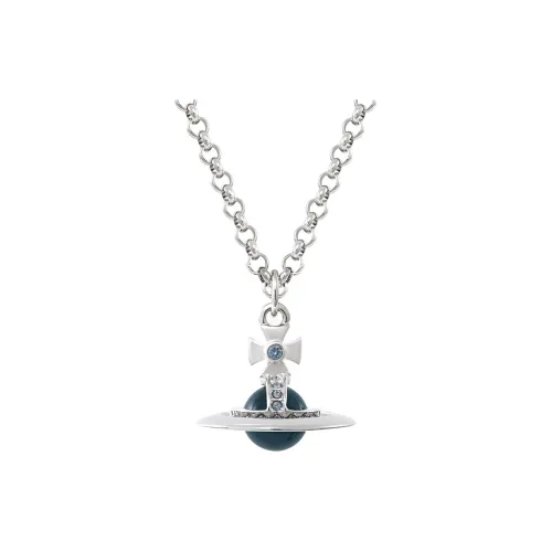 Vivienne Westwood Brass Metal Crystal Necklaces Men's Silver/Denim Blue