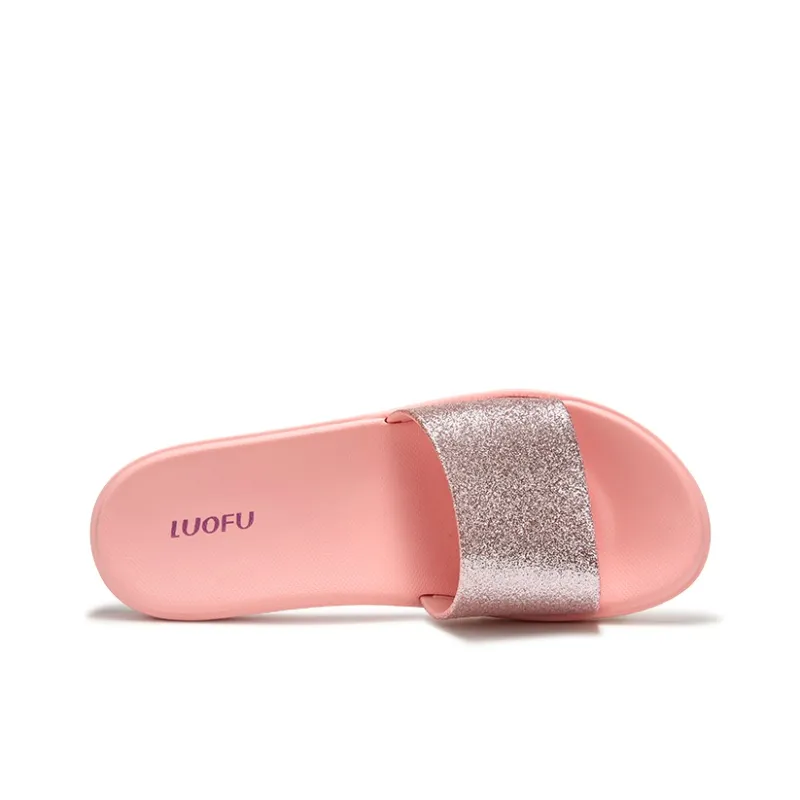 LUOFU Slide Slippers Women's Shimmery Powder/Shimmery Black/Shimmery Bean Paste-8