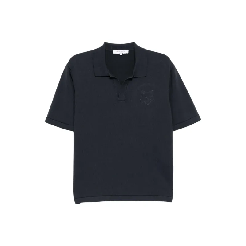 Maison Kitsune Bold Fox Head Embroidered Knitted Polo Shirt-0