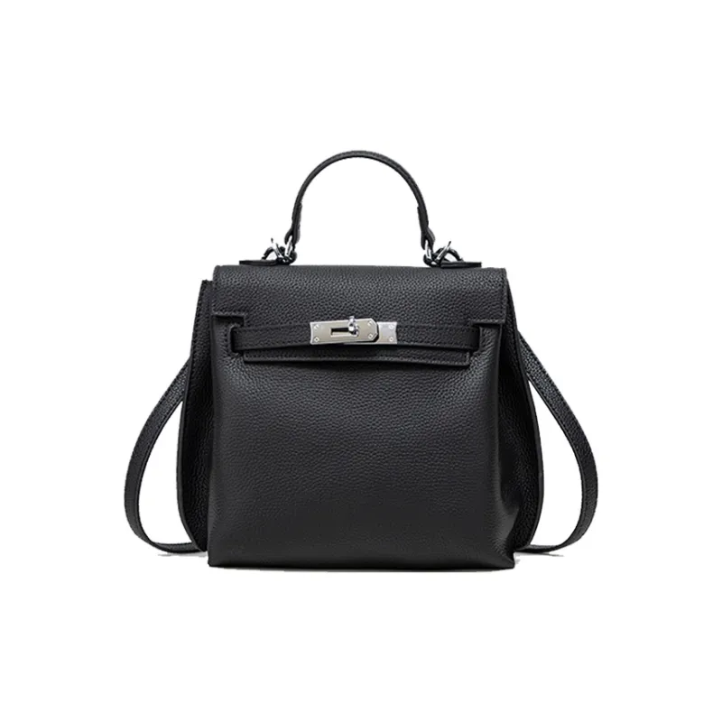Bullrun Cow Leather Shoulder Bag, Crossbody Bag, Handbag Regular Women's Black/Elephant Grey/Milkshake White-0