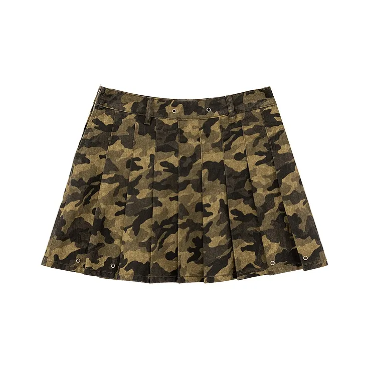 CHUU Casual Short Skirts Women's Green Camouflage-0