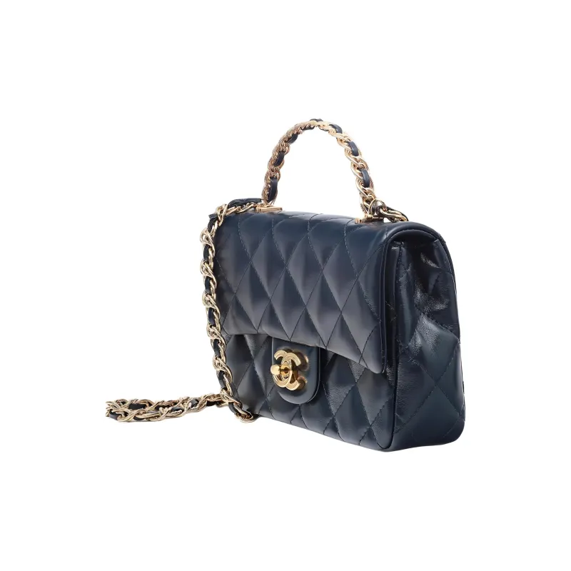 CHANEL Classic Flap CF Lambskin Handbag, Shoulder Bag, Crossbody Bag Medium Size Women's Dark Blue-1