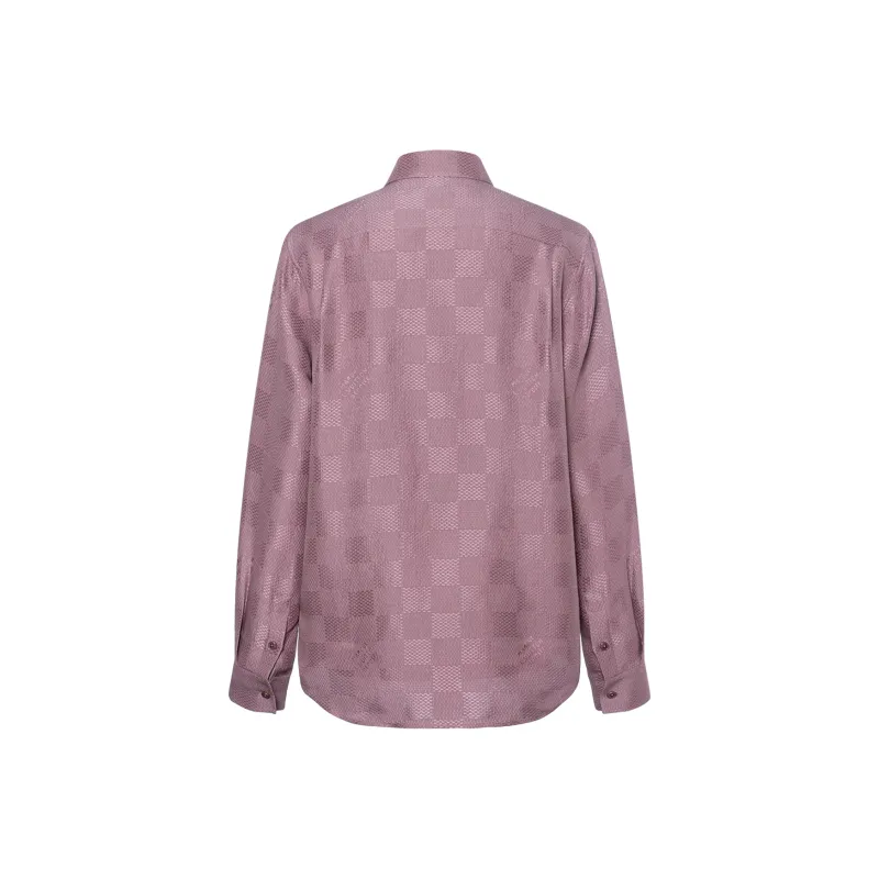 LOUIS VUITTON 1AHCGE Jacquard Damier Long Sleeved Silk Shirt-1