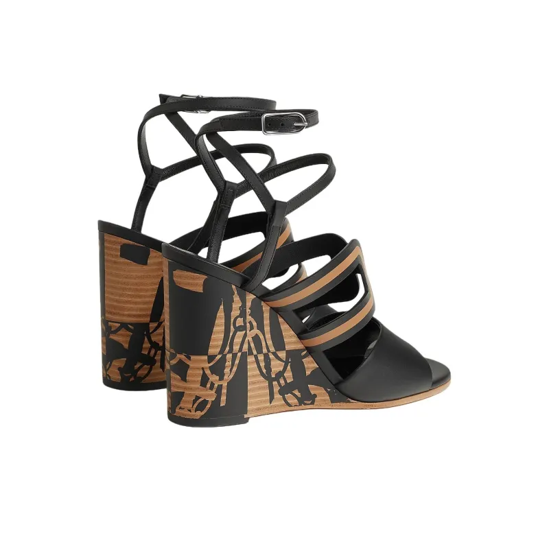 HERMES Klara One Strap Sandals 10cm Women's Black-2