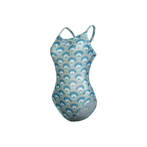 ZOKE One piece Swimsuit Women's Blue Green Bright Floral