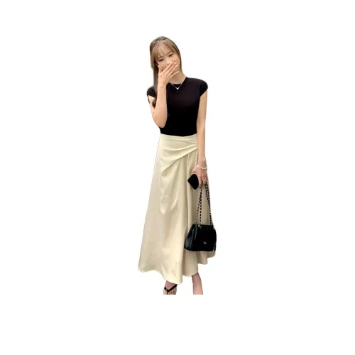 QIANGKOUPAOCAI Casual Long Skirts Women's Light Khaki
