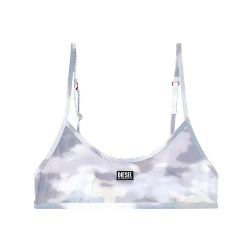 DIESEL Printed Recycled Nylon Bikini Top Bikini Women's Gray