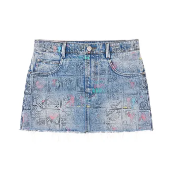 Miss Sixty x ·/Keith Haring Denim Short Skirts Women's Light Blue