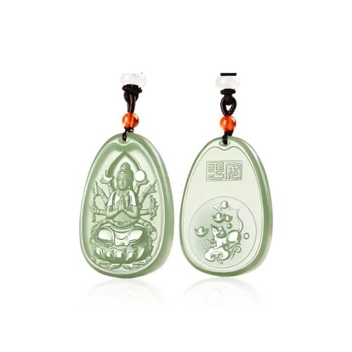 KUNYUYAO Chinese Zodiac Guardian Deity Guardian Buddha Guanyin Pendant Jade Pendant Pale Greenish White Jade Unisex