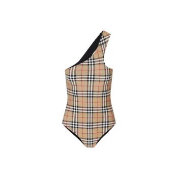 Burberry Women's Vintage Check One Shoulder Swimsuit Archive Beige