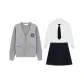 Light Gray Sweater+Embroidery Badge+Long-Sleeved White Shirt+Black Pleated Skirt+Black Tie