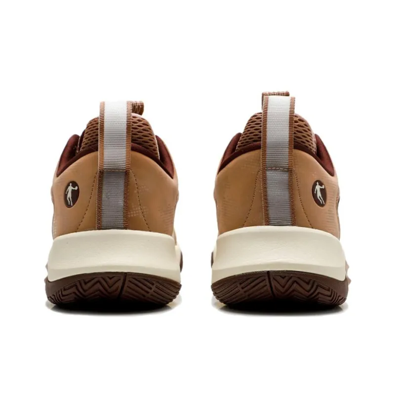 QIAODAN Anti Slip Wear Resistant Low Top Basketball Shoes Men's Brown-4
