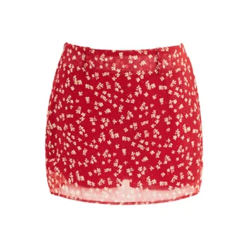 PVJ Casual Short Skirts Women's H9069 Red Floral Dress