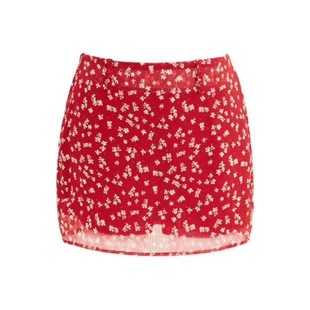 PVJ Casual Short Skirts Women's H9069 Red Floral Dress-0