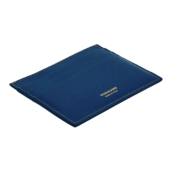 FERRAGAMO Cow Leather Card Holder Regular Women's Blue Green-1