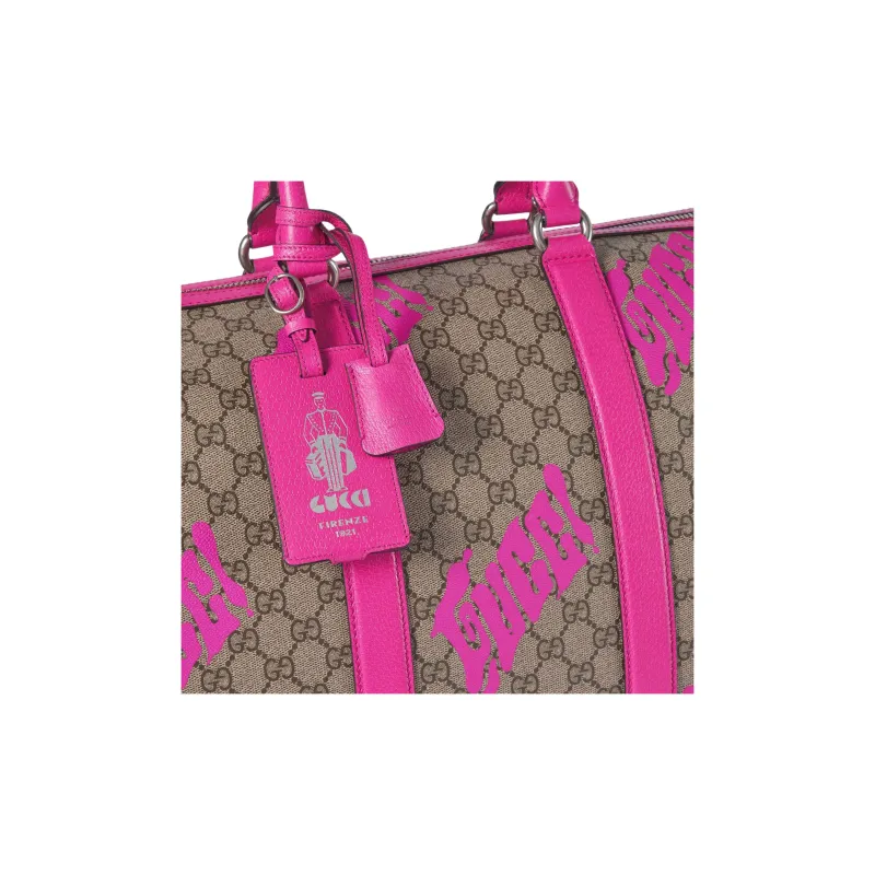 GUCCI Coated Fabric Travel Bag Unisex Beige & Dark Brown-4