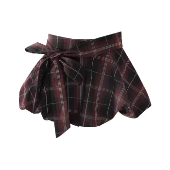 COMMA GIRL Casual Short Skirts Women's Red Plaid