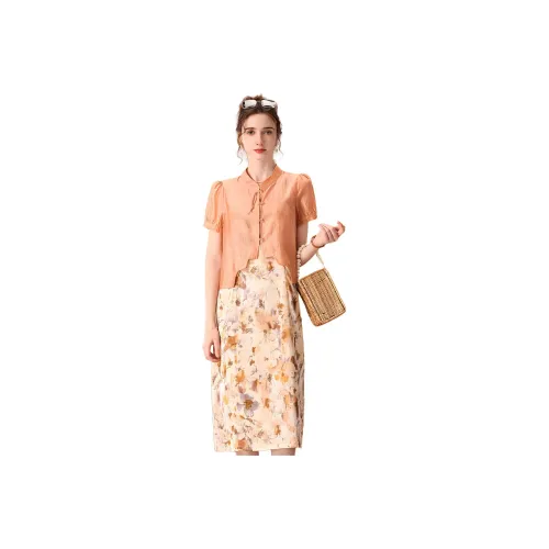 FENHONGMALI Skirt Set Women's Orange