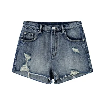 ZHOUMIAO Denim Shorts Women's Washed Blue