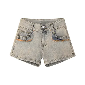Wen Shan Denim Shorts Women's Yellow Mud