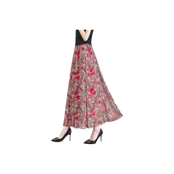 TOUCH Casual Long Skirt Women's Red Base With Coffee Green Multicolor