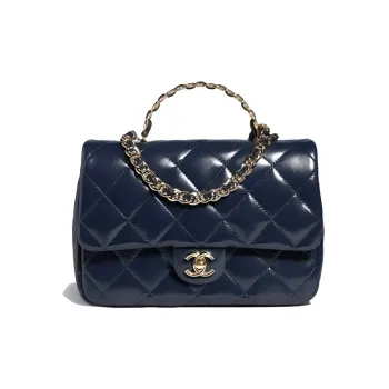 CHANEL Classic Flap CF Lambskin Handbag Shoulder Bag Crossbody Bag Medium Size Women's Dark Blue